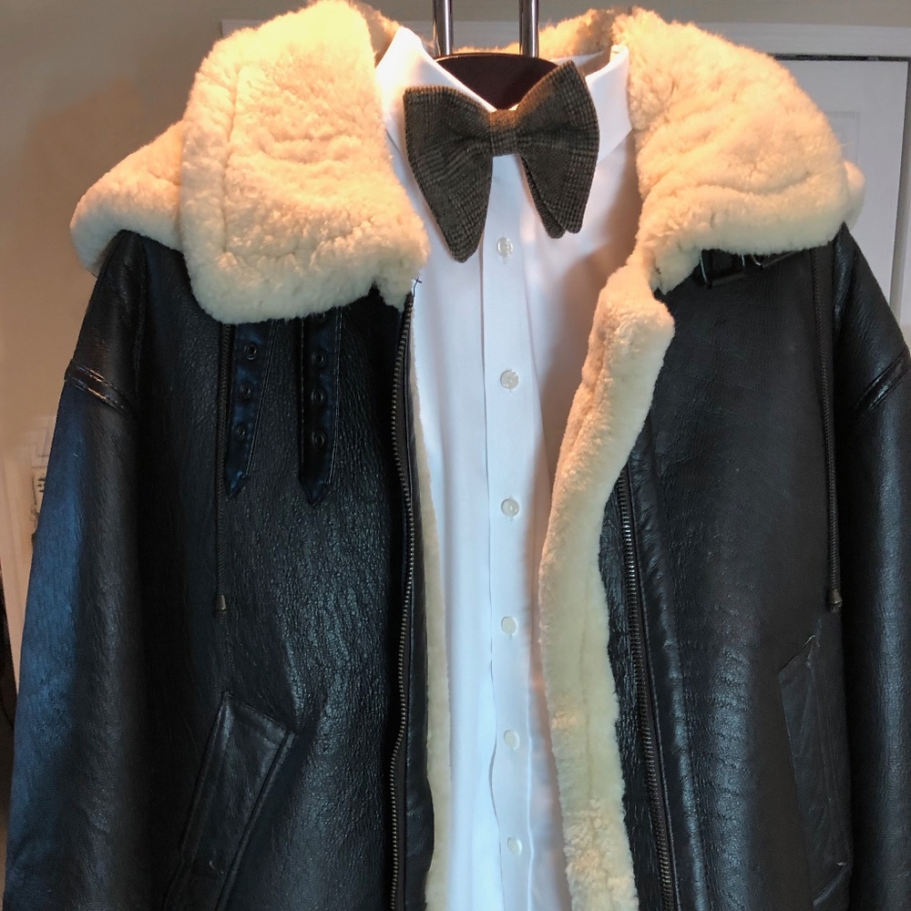 Black Shearling Bomber Aviator Jacket